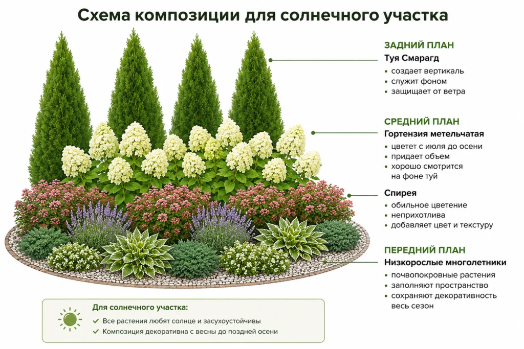 Схема клумбы с туей Смарагд