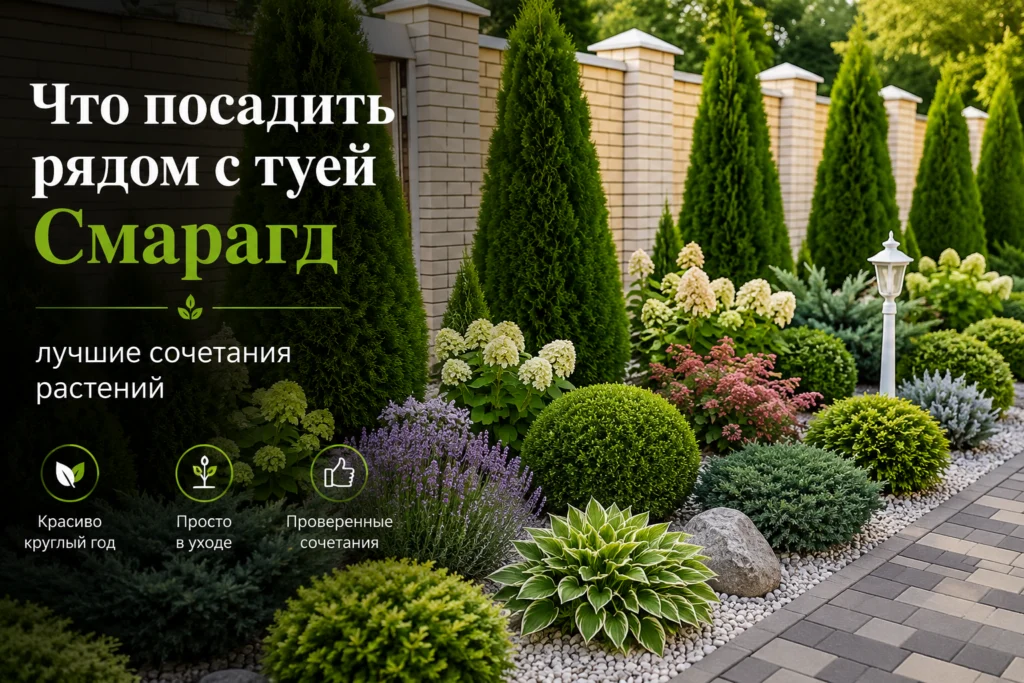 Цветник с туей смарагд