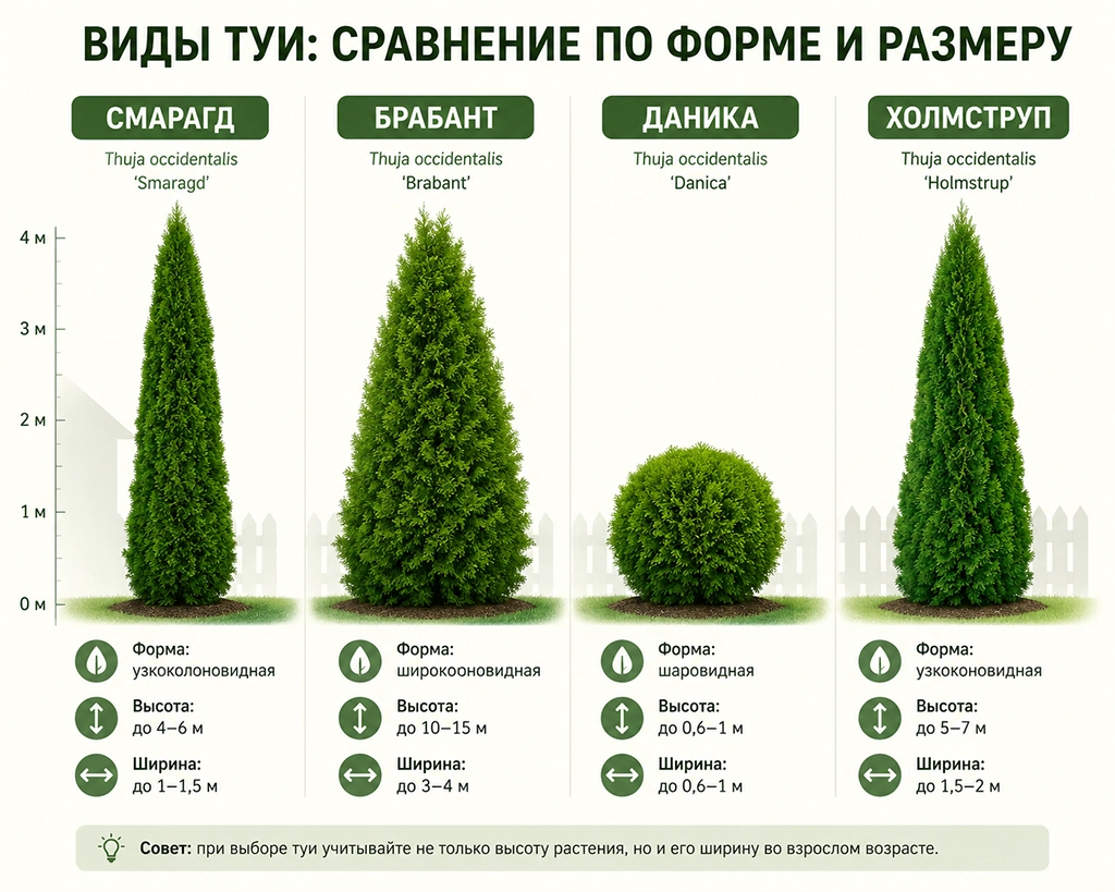 Виды туи на схеме